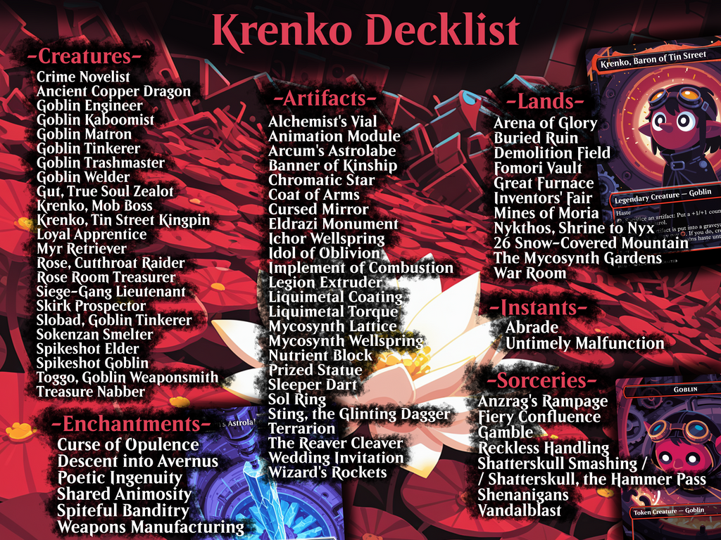 Goblin Artifact Commander Deck: Krenko Baron of Tin Street EDH Proxy Deck