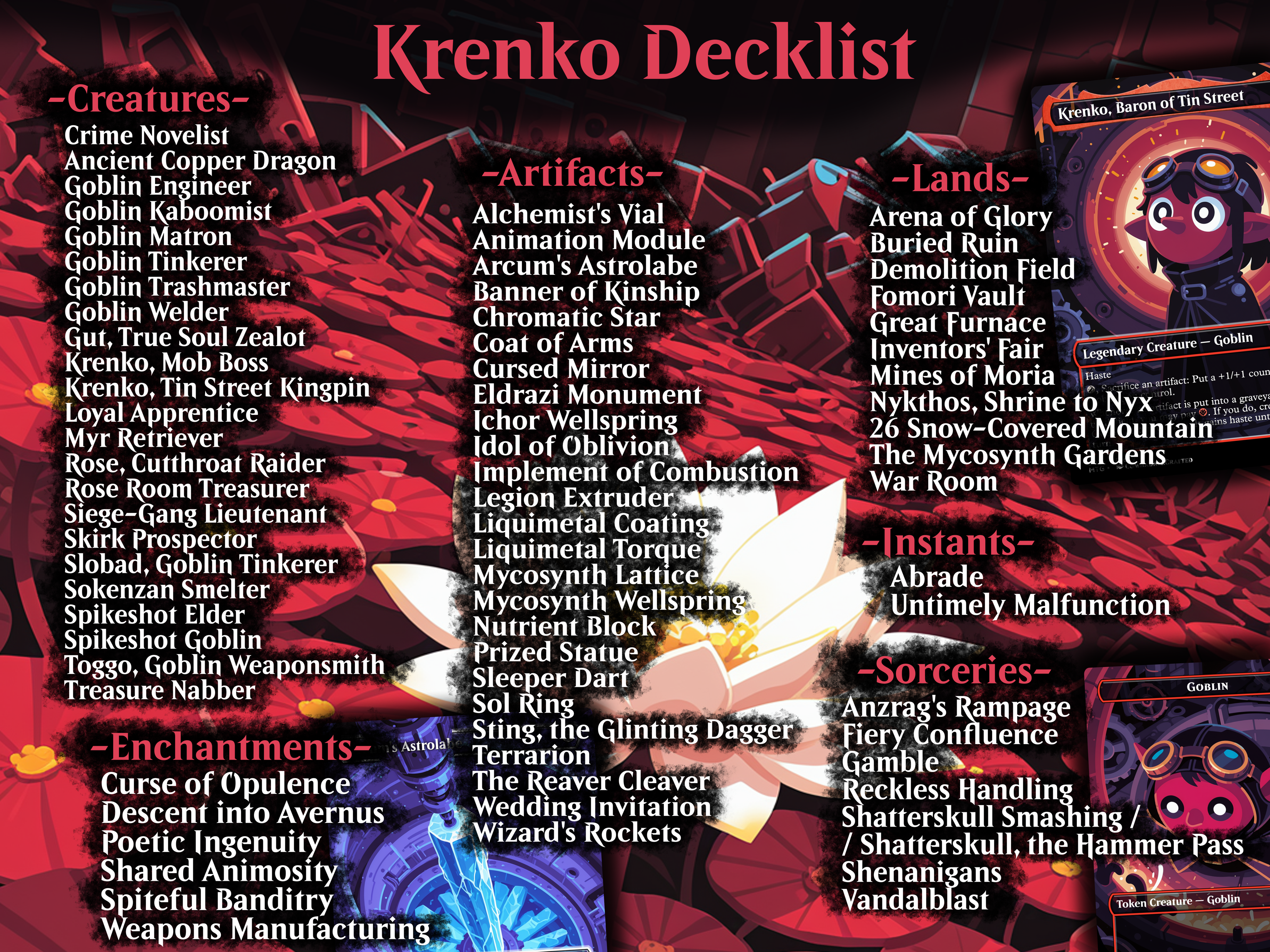 Goblin Artifact Commander Deck: Krenko Baron of Tin Street EDH Proxy Deck