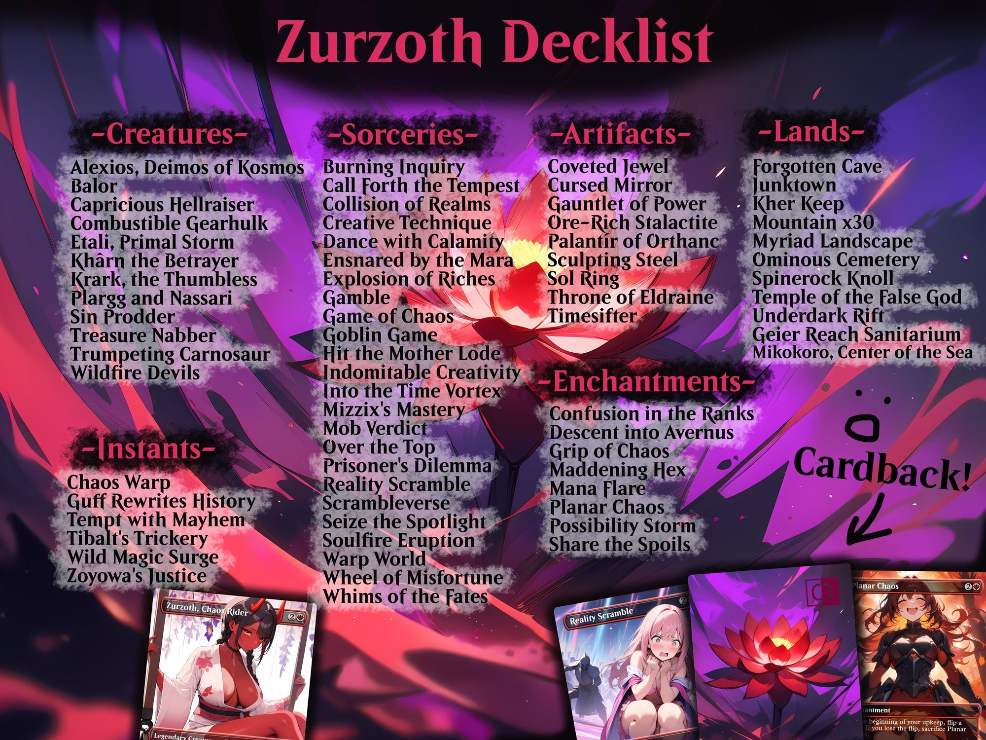Chaos Commander Deck Zurzoth, Chaos Rider Complete EDH Proxy Deck