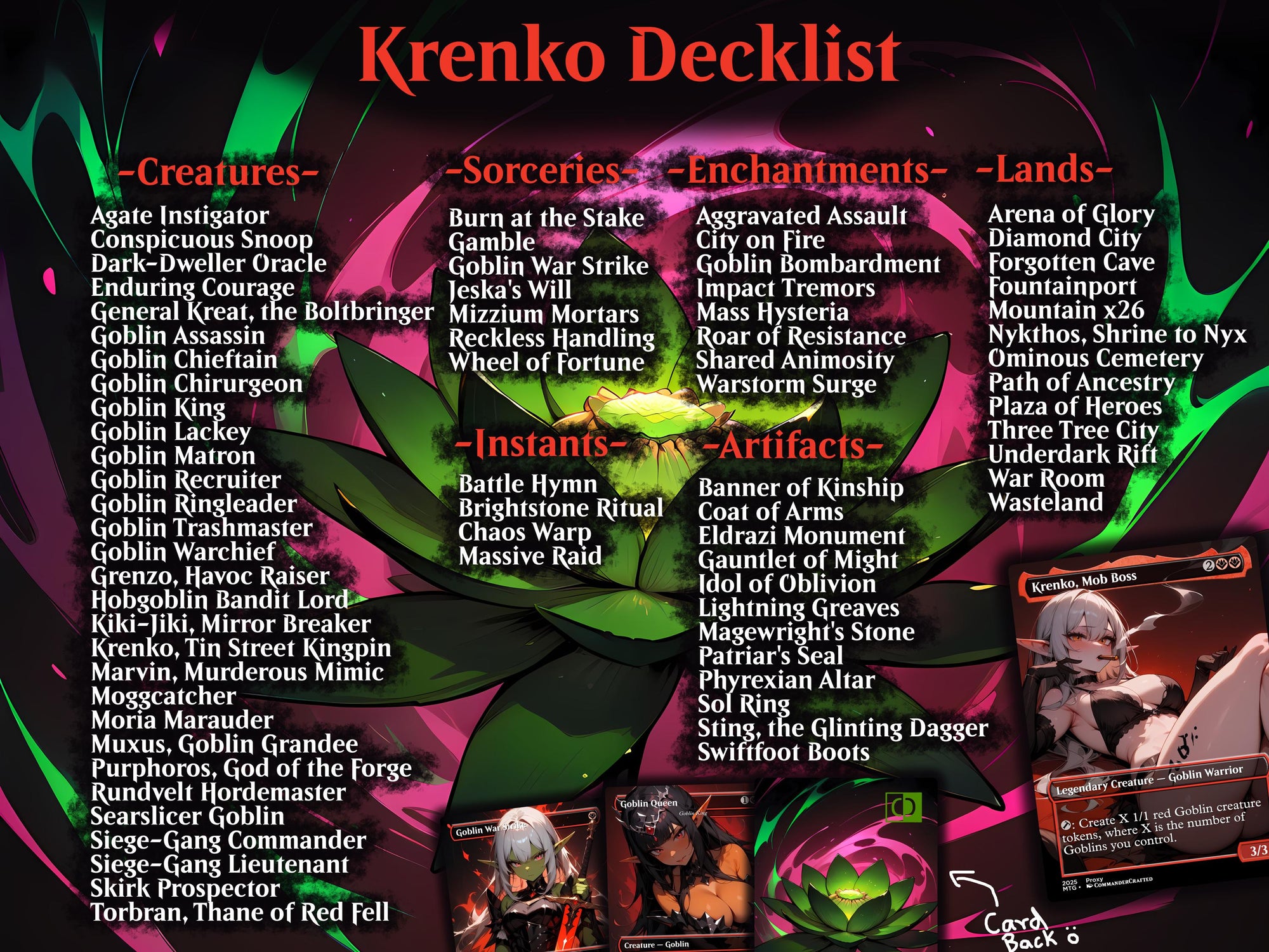 Goblin Tribal Commander Deck Krenko Mob Boss Complete EDH Proxy Deck