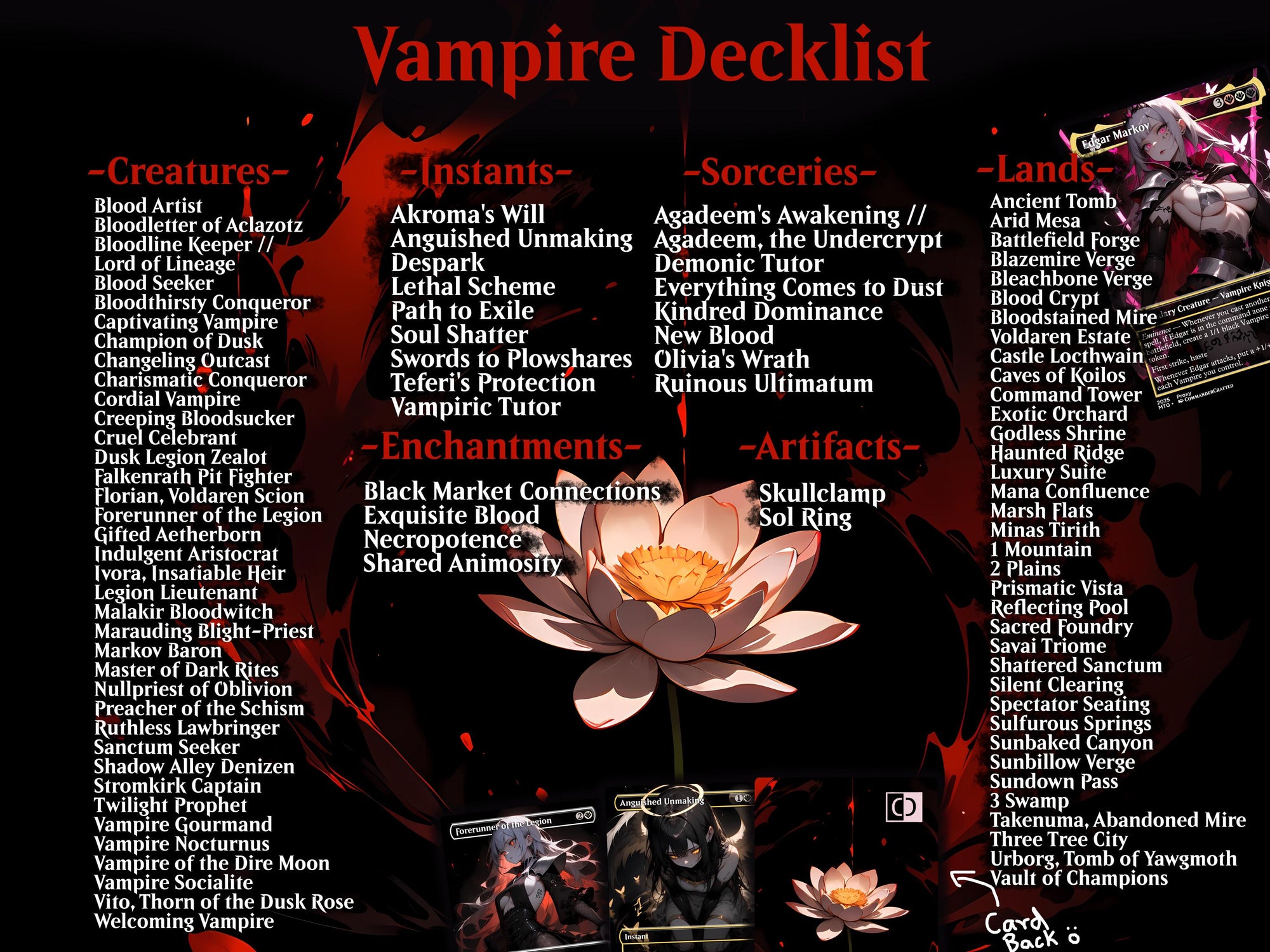 Vampire Tribal Commander Deck Edgar Markov Complete EDH Proxy Deck