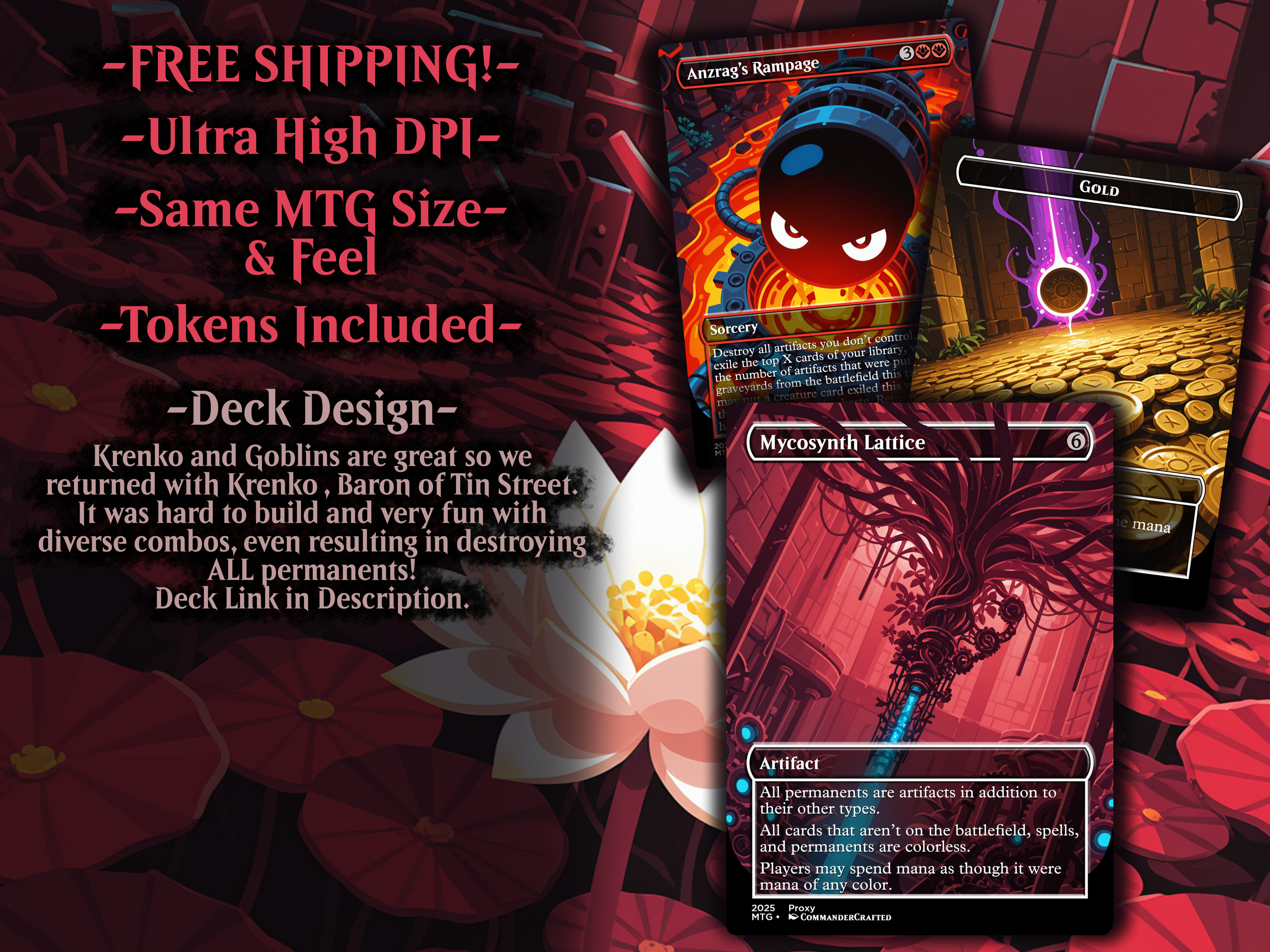 Goblin Artifact Commander Deck: Krenko Baron of Tin Street EDH Proxy Deck