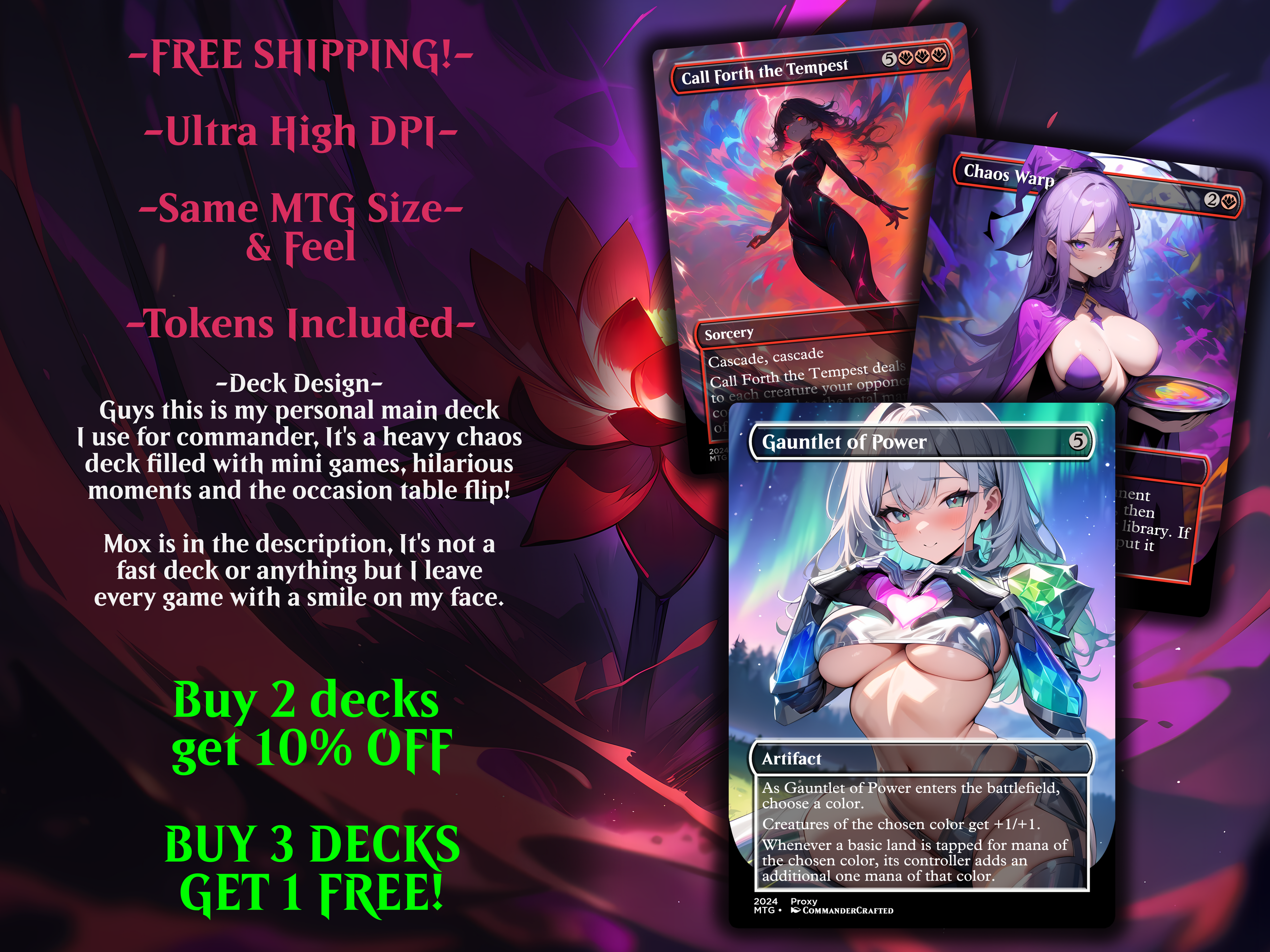 Chaos Commander Deck Zurzoth, Chaos Rider Complete EDH Proxy Deck